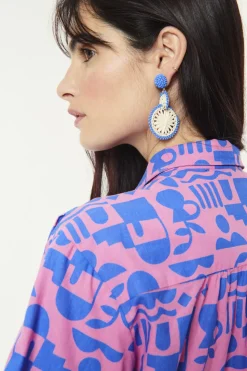 Boucles D'Oreilles Pepitcho Ecru/Bleu